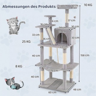 Costway Δέντρο γάτας 158 εκ. πολυεπίπεδο με πλατφόρμα, φωλιά, αιώρα...