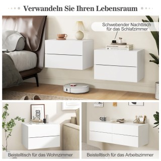 Costway Επιτοίχιο Κομοδίνο 42 x 30 x 28 cm με 2 Συρτάρια για Στερεο...