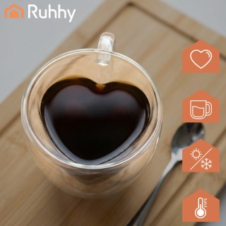 Ruhhy Θερμική κούπα 240ml με διπλά τοιχώματα και σχήμα καρδιάς 26906