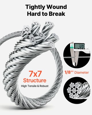 VEVOR Κιτ Σύρμα 3.2mm, 12.2m, Ανοξείδωτο Ατσάλι 316, Αντοχή 7.1kN, ...