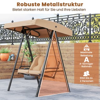 Costway  Διθέσια Κούνια Κήπου με Σκίαστρο & Μεταλλικό Πλαίσιο, Ικαν...