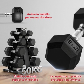 SPORTNOW Σετ Αλτήρες Γυμναστικής Εξαγωνικοί με Στήριγμα και Αντιολι...