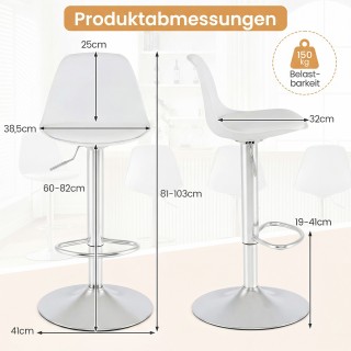 Costway Σετ 2 Μπαρ Σκαμπό: Περιστρεφόμενη Καρέκλα Μπαρ 360° με Ρυθμ...