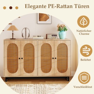 Costway Μπουφές Sideboard με 4 Πόρτες από Rattan και Ρυθμιζόμενα Ρά...