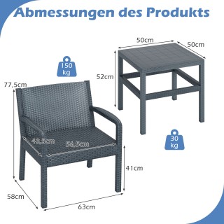 Costway Σετ Εξωτερικών Επίπλων Rattan 3τμχ, Ανθεκτικό με 2 Καρέκλες...