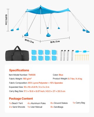 VEVOR Σκηνή Παραλίας με Προστασία UPF50+, Ύψος 2μ, Διαστάσεις 3x3μ,... VEVOR Σκηνή Παραλίας με Προστασία UPF50+, Ύψος 2μ, Διαστάσεις 3x3μ,...