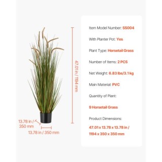 VEVOR Τεχνητό Φυτό Γρασιδιού, Σετ 2 Τεμαχίων 1194mm Πιομάκιο Φύλλωμ...