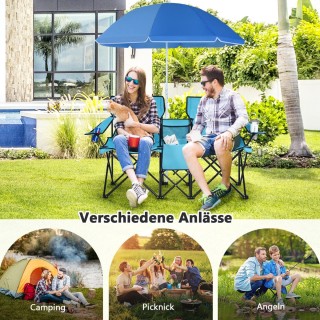 Costway  Φορητή και Πτυσσόμενη Καρέκλα Ζευγαριού με Αποσπώμενη Ομπρ...