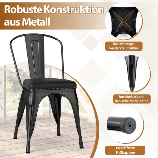 Costway  Σετ 4 Μεταλλικών Εστιατόριων Καρεκλών με Κάθισμα και Πλάτη...