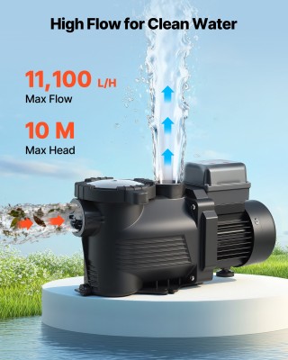 VEVOR Αντλία Πισίνας 400W, Μονοταχύτητας, 11,100 L/H Max Ροή, AC 22...