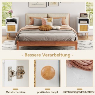 Costway Λευκό Ραττάν Κομοδίνο με Ανοιχτό Ράφι και Πόρτα σε Αγροικια...