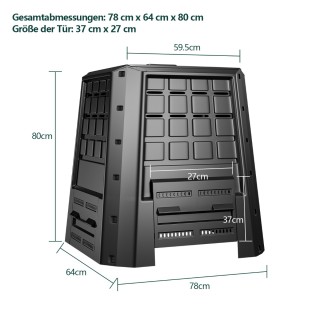 Costway Μαύρος Θερμοκομποστοποιητής Κήπου 380L με Ρυθμιζόμενους Αερ...