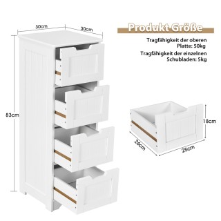 Costway Λευκή Ντουλάπα Μπάνιου με 4 Συρτάρια 30 x 30 x 83 εκ. HW675...