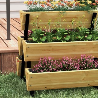 Outsunny φυτευτή εξωτερικού χώρου 3 επιπέδων με 5 κουφώματα από ξύλ...