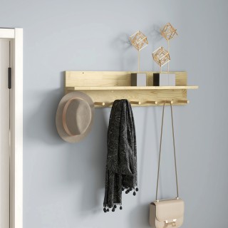 HOMCOM Ράφι τοίχου από ξύλο ελάτης με 7 γάντζους για είσοδο και σαλ...