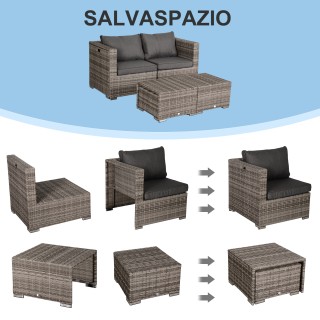 Outsunny Garden Lounge σε PE Rattan 8 τεμαχίων με γκρι δομή αλουμιν...