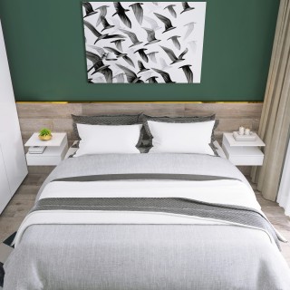 HOMCOM Σετ 2 Κρεμαστά κομοδίνα για Υπνοδωμάτιο με Συρτάρι και Ξύλιν...