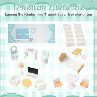Costway Ξύλινο Κουκλόσπιτο με 17 Κομμάτια Επίπλων & Σκάλες - Πράσιν... Costway Ξύλινο Κουκλόσπιτο με 17 Κομμάτια Επίπλων & Σκάλες - Πράσιν...