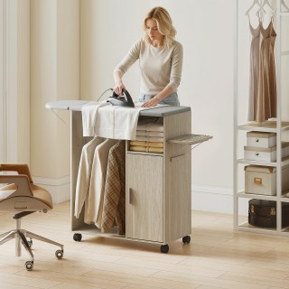 HOMCOM Φορητή Σιδερώστρα με Επιφάνεια Εφέ Λινό, 3 Κυβικά Ράφια και ...