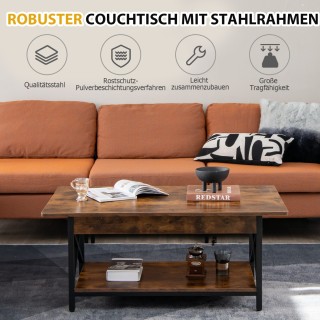 Costway  Βιομηχανικό Ρετρό Τραπεζάκι Σαλονιού με Διπλή Επιφάνεια κα...