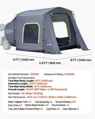 VEVOR Σκηνή Μεγάλου SUV για 5-9 Άτομα, Όλες Οι Εποχές, 3.23 x 2.44μ...