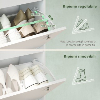 HOMCOM Λεπτή Παπουτσοθήκη με 4 Πτυσσόμενα Συρτάρια και Ρυθμιζόμενα ...