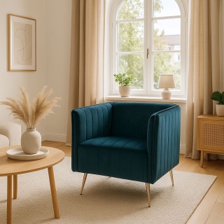 Galileo Πολυθρόνα vintage πετρόλ σε ξύλο με επένδυση από πολυεστέρα...