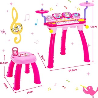 Costway  Παιδικό Πληκτρολόγιο Ηλεκτρικό Σετ με Σκαμπό, Μικρόφωνο, M...