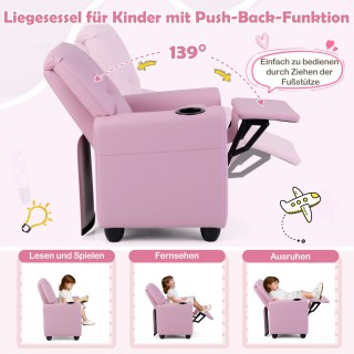 Costway Ροζ παιδική πολυθρόνα με λειτουργία relax, ρυθμιζόμενη πλάτ...