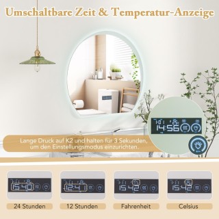 Costway  Καθρέφτης Μπάνιου με Ρυθμιζόμενο Φωτισμό LED και Λειτουργί...