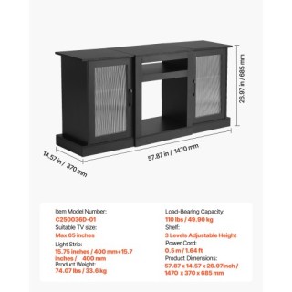 Μοντέρνα Βάση Τηλεόρασης για Οθόνες έως 65 με Γυάλινες Πόρτες 1470 ...