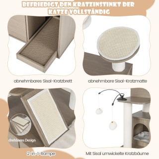 Costway Γκρι Δέντρο Γάτας με Ενσωματωμένη Τουαλέτα και 2 Σπίτια 95 ...