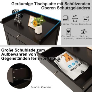 Costway Καφέ 3 σε 1 Σπιτάκι Γάτας και Βοηθητικό Τραπεζάκι με Συρτάρ...