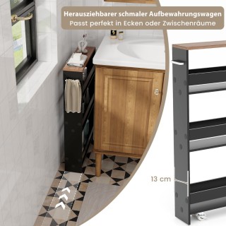 Costway Κουζινοκαρότσι με 4 Ράφια από Ξύλο σε Μαύρο και Καφέ Χρώμα ...