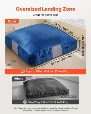 VEVOR Μαξιλάρι Αφρού 1500 x 1500 mm για Παιδιά – Αφαιρούμενο Κάλυμμ...