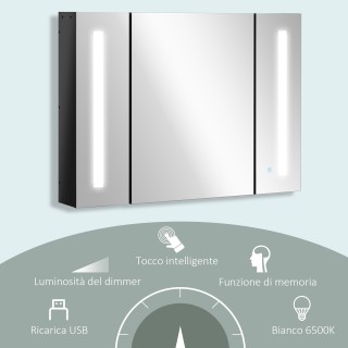 Ντουλάπα καθρέφτη μπάνιου kleankin τοίχου MDF με 3 ντουλάπια, 3 ράφ... Ντουλάπα καθρέφτη μπάνιου kleankin τοίχου MDF με 3 ντουλάπια, 3 ράφ...