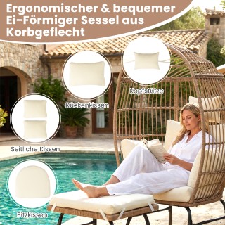 Costway Καρέκλα Αυγού από Ρατάν με Υποπόδιο - Ξαπλώστρα Κήπου & Καθ...