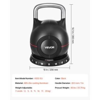 VEVOR Ρυθμιζόμενο Kettlebell με 7 Επίπεδα Βάρους (2-20 kg) HLKDHS20...