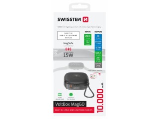 SWISSTEN Powerbank MagGo 10.000 mAh Powerbank με Ενσωματωμένα Καλώδ...
