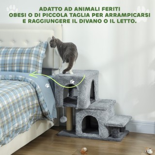 PawHut Ρυθμιζόμενη Σκάλα για Γάτες με 4 Σκαλοπάτια, 2 Σπιτάκια, Ονύ...