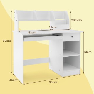 Costway Παιδικό Γραφείο από Ξύλο με Ράφι & Βιβλιοθήκη & Θήκη Πληκτρ...