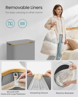 SONGMICS Μεγάλο Καλάθι Ρούχων 150L με Καπάκι και 3 Θήκες, Γκρι, 60x... SONGMICS Μεγάλο Καλάθι Ρούχων 150L με Καπάκι και 3 Θήκες, Γκρι, 60x...