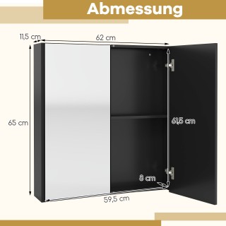 Costway Μαύρο Ντουλάπι Μπάνιου με Καθρέφτη 62 x 65 εκ. με 2 Καθρεπτ...