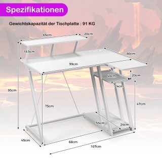 Costway  Γραφείο Gaming με Ενσωματωμένο Ράφι Οθόνης και Φόρτιση USB...