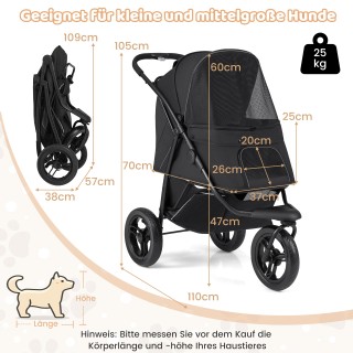 Costway Πτυσσόμενο Καροτσάκι Κατοικίδιων Έως 25kg με Ρυθμιζόμενη Ηλ...