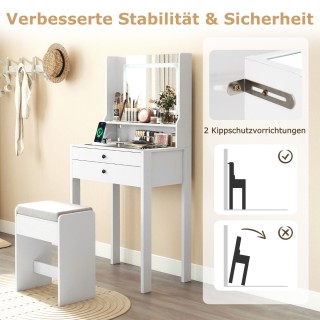 Costway Λευκός Καλλυντικός Τραπεζάκι με Ταπετσαρισμένο Σκαμπό & Πρί...