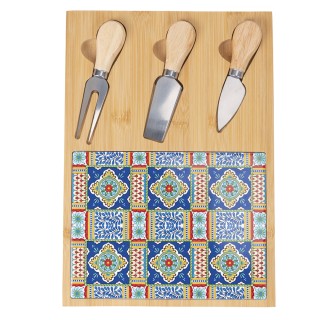 Galileo Σετ ξύλινο πλατό και 3 μαχαίρια τυριού από μπαμπού με μεσογ...