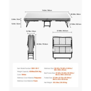 VEVOR Πτυσσόμενο Κρεβάτι με Στρώμα Αφρού 10 εκ. για Ενήλικες και Φι... VEVOR Πτυσσόμενο Κρεβάτι με Στρώμα Αφρού 10 εκ. για Ενήλικες και Φι...