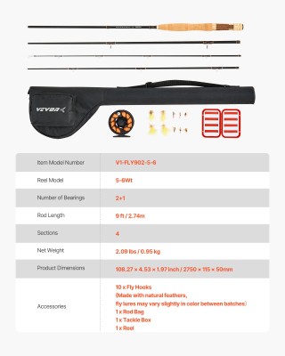 VEVOR Σετ Ψαρέματος Fly Fishing Combo IM7 με Καλάμι και Μηχανισμό, ...