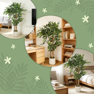 HOMCOM Τεχνητό Φυτό Μπανιανό Πράσινο από PEVA και Ξύλο με Δοχείο Γλ...